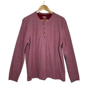 Untuckit Henley Cotton Blend Burgundy Textured Knit Long Sleeve Casual Shirt L